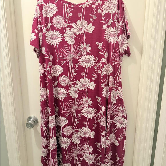 LuLaRoe “Jessie” Burgundy and Cream Floral Dress - Picture 2 of 4